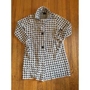 Cliche' Coat Womens Large White Black Check Knit Button Front Overcoat Fuzzy